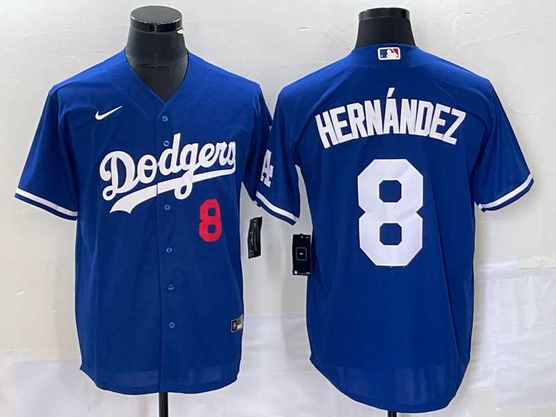 Mens Los Angeles Dodgers #8 Kike Hernandez Number Blue Stitched Cool Base Nike Jersey